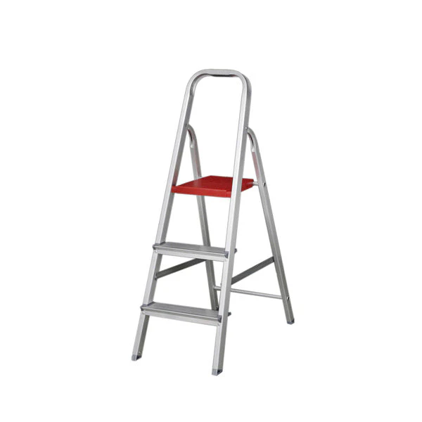 Aluminum Ladder, 3 Steps, 1.08m, 120kg, Silver and Red