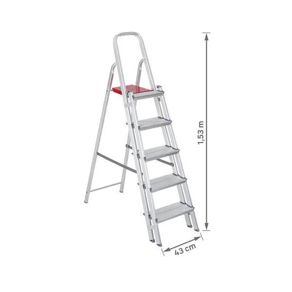 Double Aluminum Ladder, 5 Steps, Natural Finish, 120kg Capacity - Imagem 3